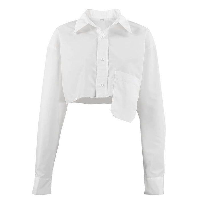 Dame Cropped Skjorte med bred pasform og praktisk brystlomme Stilla