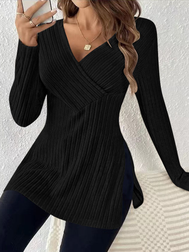 Dame Elegant Strikpullover med Vikledesign Stilla