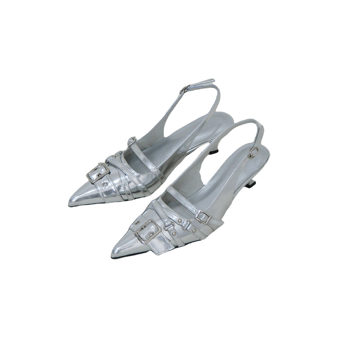 Dame Elegant Spids Tå Slingback Højhælede Sko med dekorativt Spænde-Detail Stilla