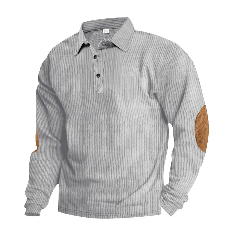 Herrer afslappet langærmet Henley-skjorte med struktureret overflademateriale og elegante læderdetaljer Stilla
