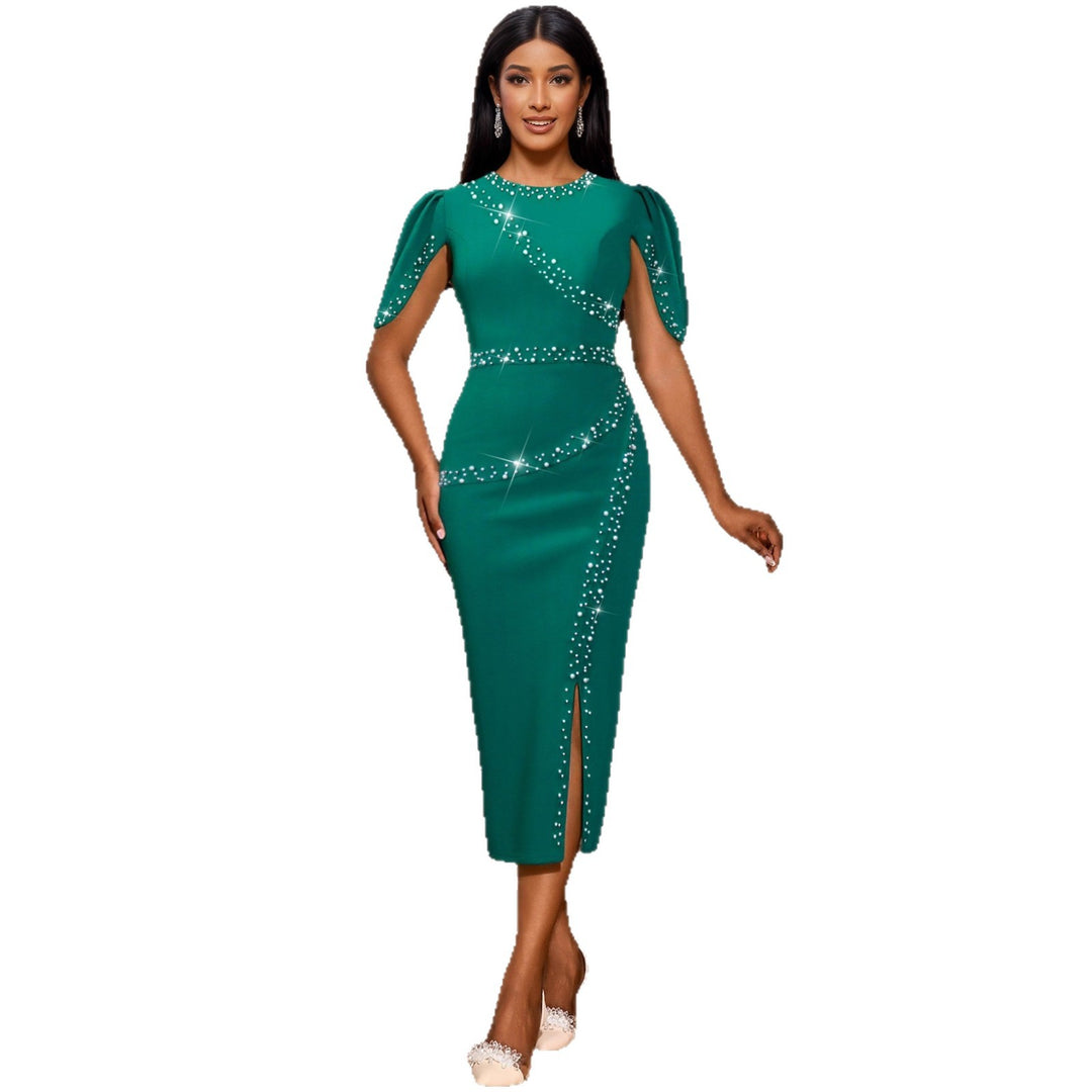 Damer Chic Glamour Kjole med asymmetrisk slidser og glitrende strass-detaljer Skovae