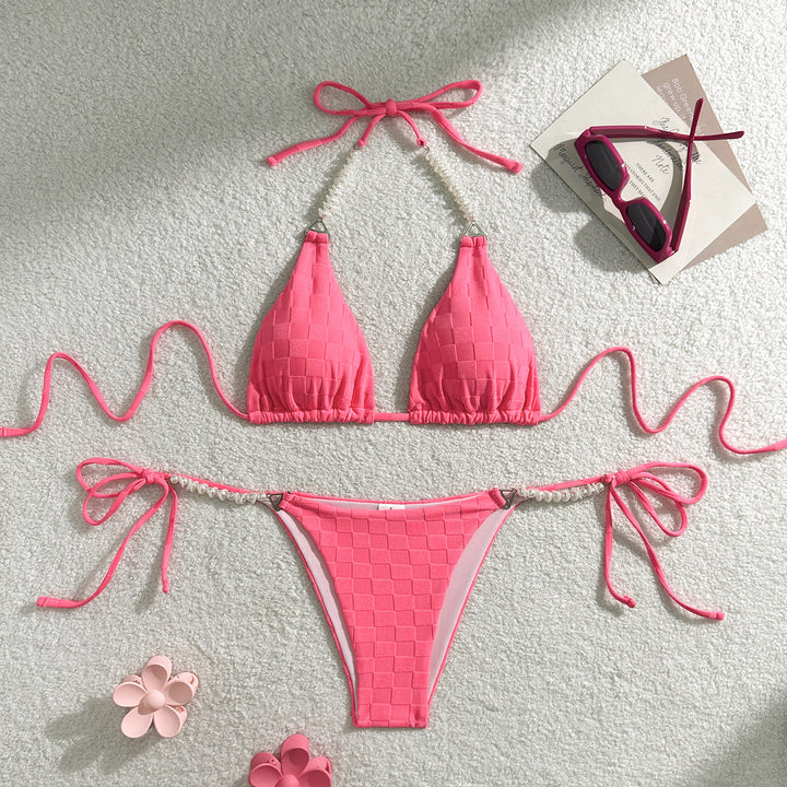 Dame Triangel-Bikini med iøjnefaldende struktur og elegante perledetaljer Stilla