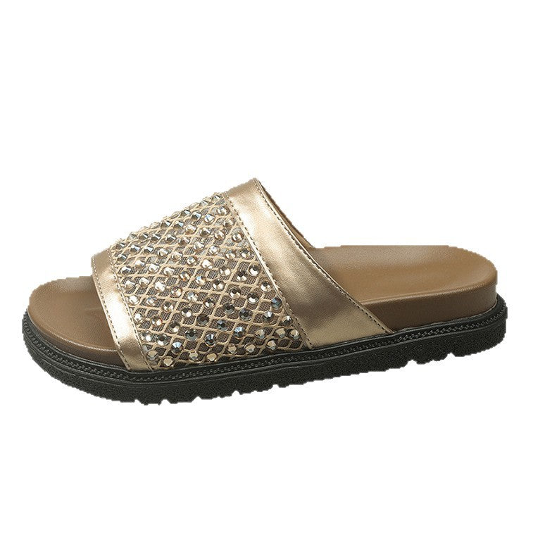 Dame Glamourøse Pantolette med funkende rhinestones og ergonomisk sål Stilla