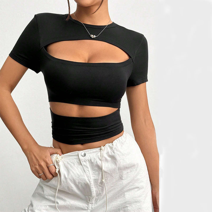 Kvinders crop top med moderigtigt udskæringsdetalje og figursyet pasform Stilla