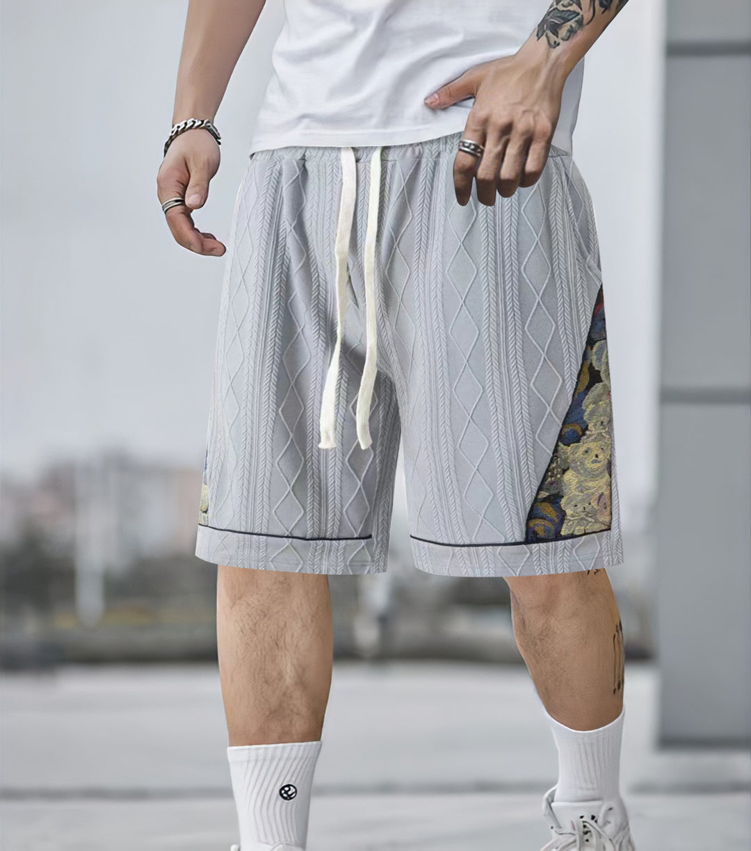 Herre stilige Cargo-shorts med farverigt grafisk design og elastisk talje Stilla