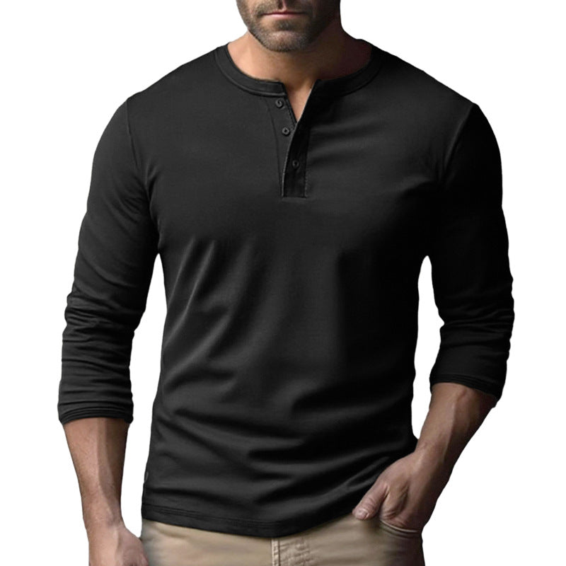 Herrer Langærmet Henley-shirt med gennemgående knaplukning og blød bomuldsblanding Stilla
