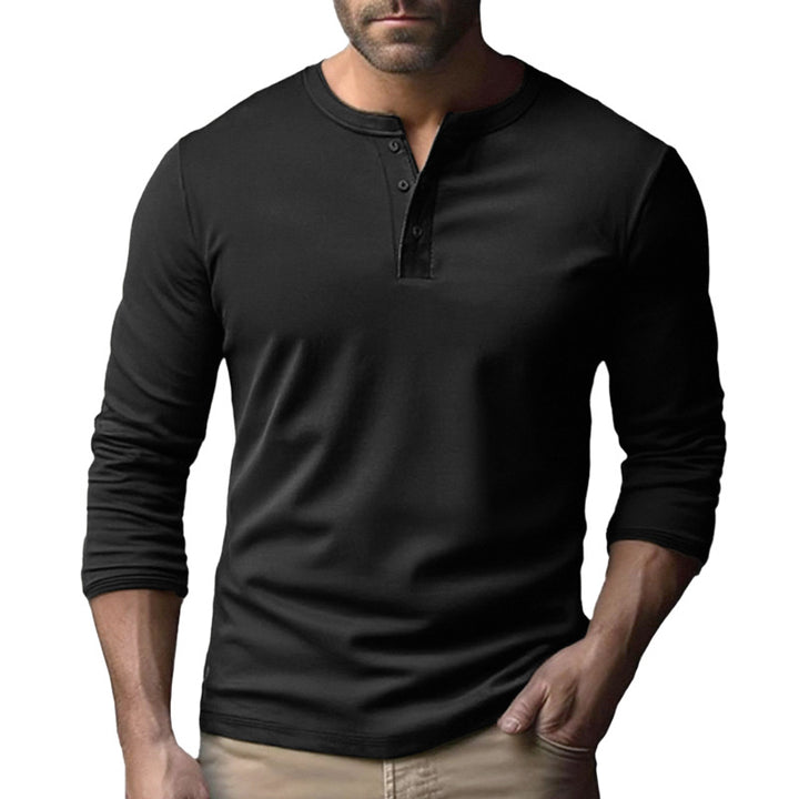 Herrer Langærmet Henley-shirt med gennemgående knaplukning og blød bomuldsblanding Stilla