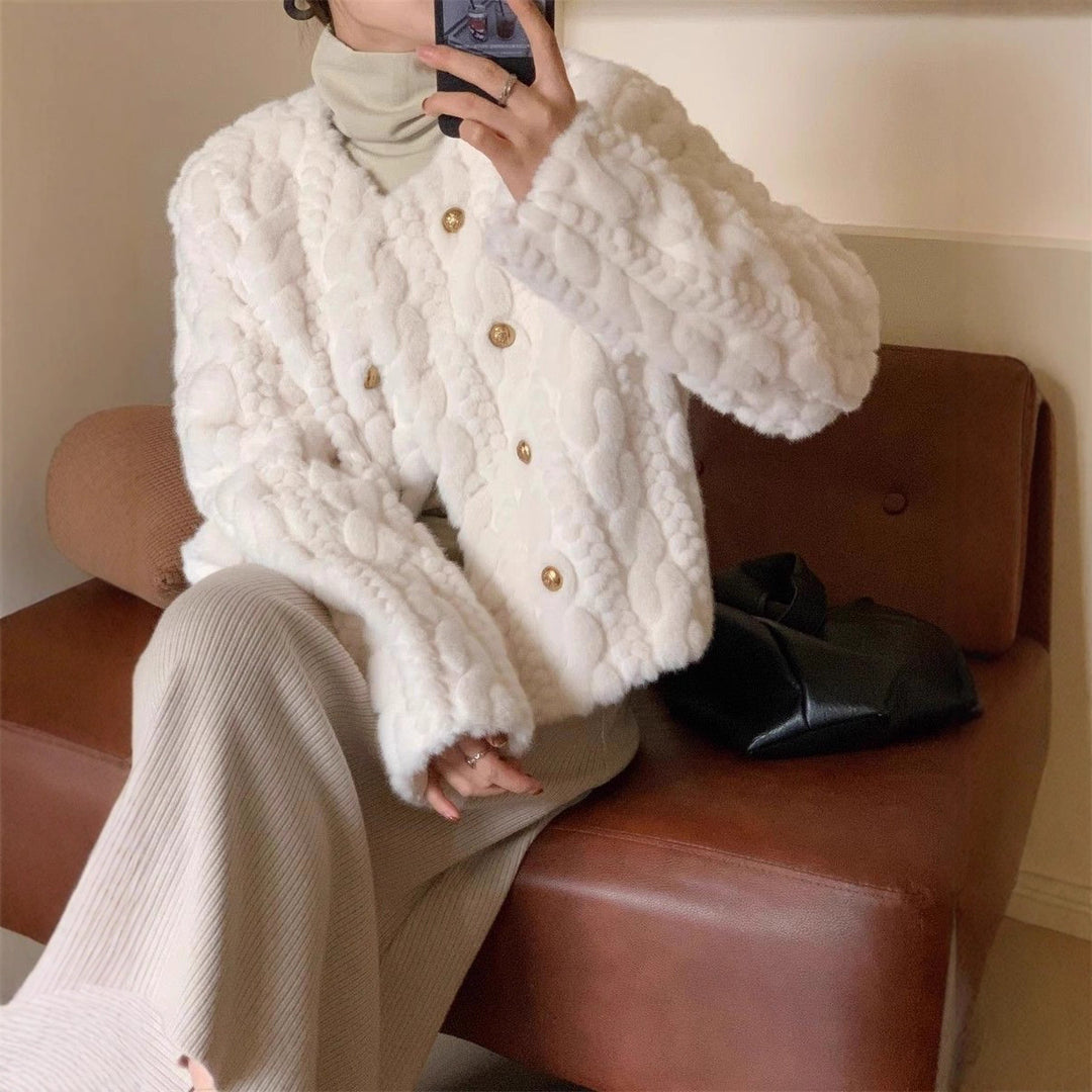 Damer Fluffy Cardigan med Guldknap Detaljer Stilla