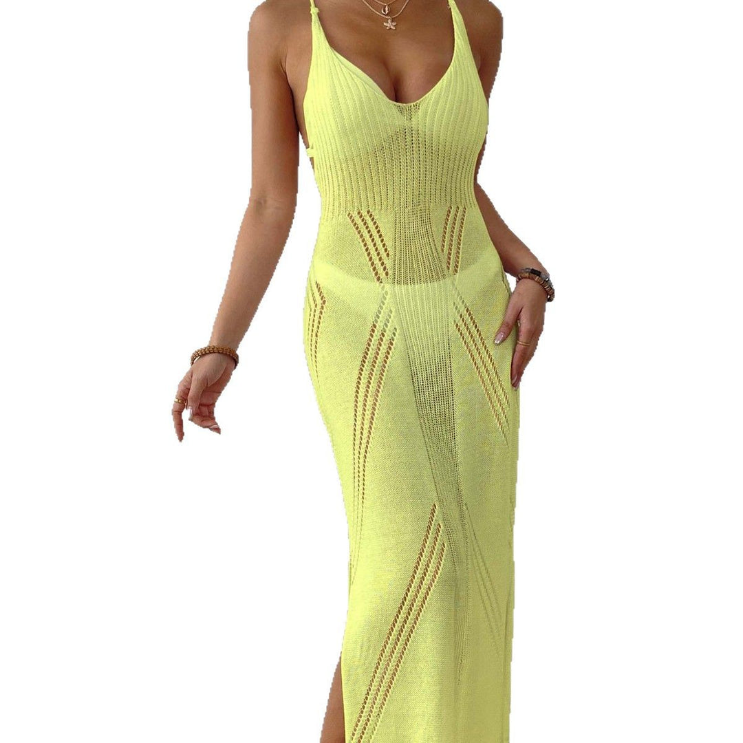 Dame Transparent Strik Strand Maxi Kjole Stilla