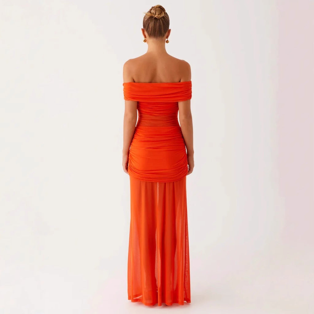 Dame Off-Shoulder Maxikjole med raffinerede draperinger Skovae