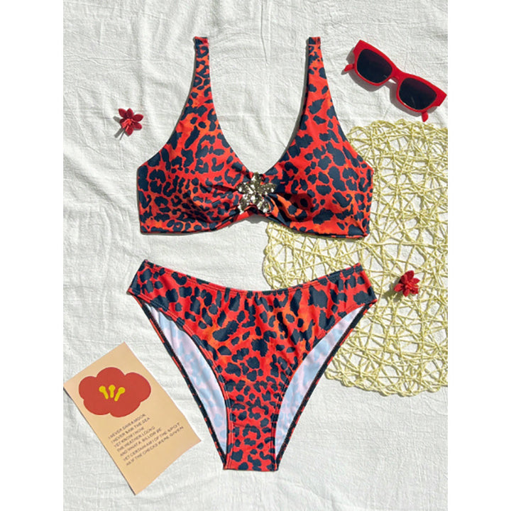 Dame bandeau bikini med glitrende accent og dyremønster Skovae