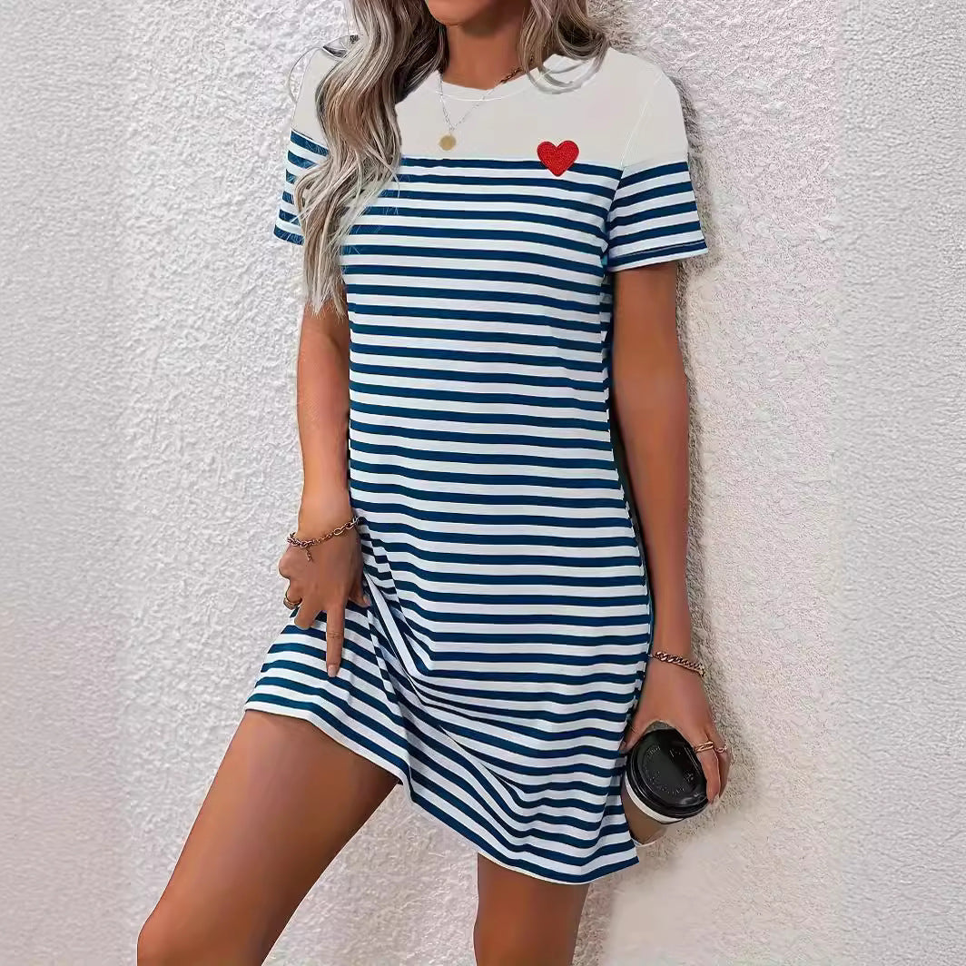 Dame stribet Casual Mini Kjole med hjerte detalje Stilla