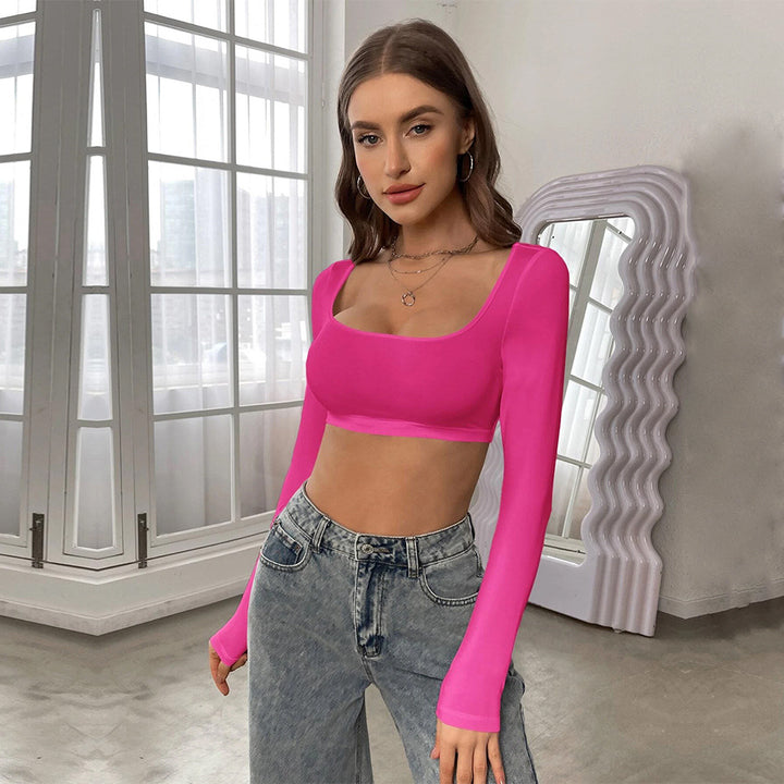 Kvinders langærmet crop top med elegant firkantet halsudskæring og behagelig pasform Stilla