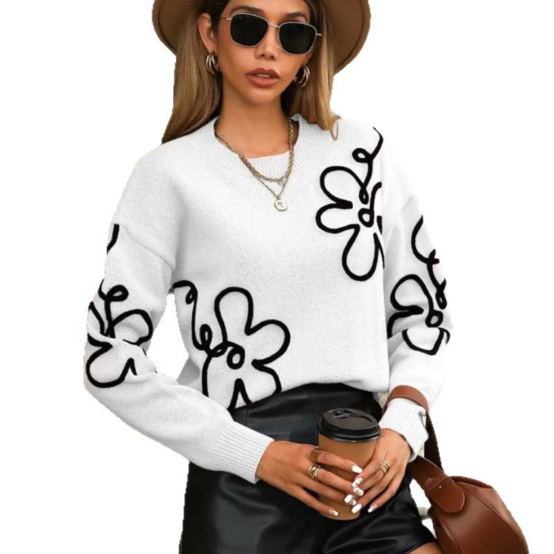 Kvinders fashionable sweater med blomsterapplikationer Stilla