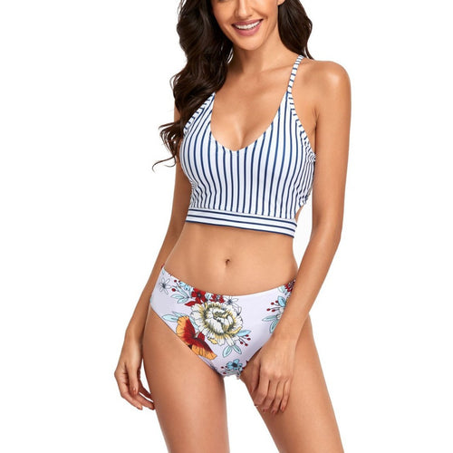 Dame Strand-bikini med moderne crop-top og blomsterbuksensor Skovae