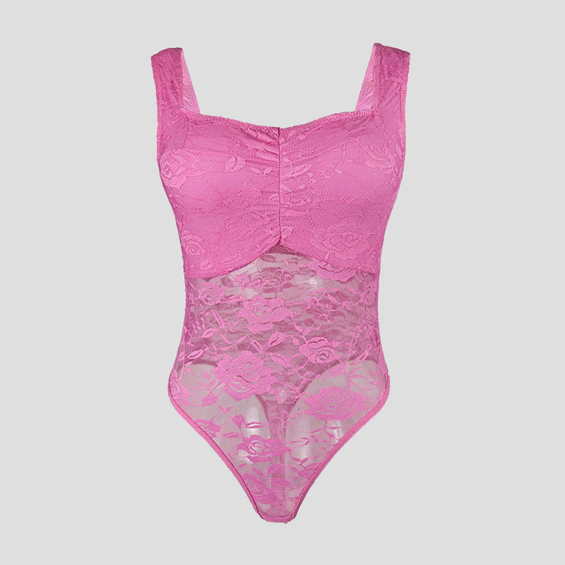 Dame spids-bodysuit med floral design og konturerende snit Stilla