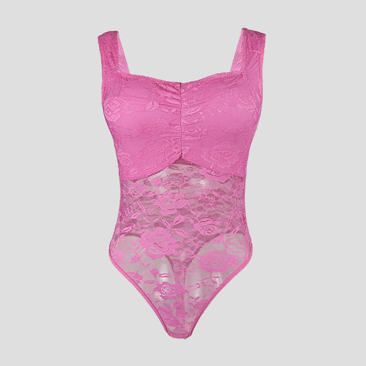 Dame spids-bodysuit med floral design og konturerende snit Stilla