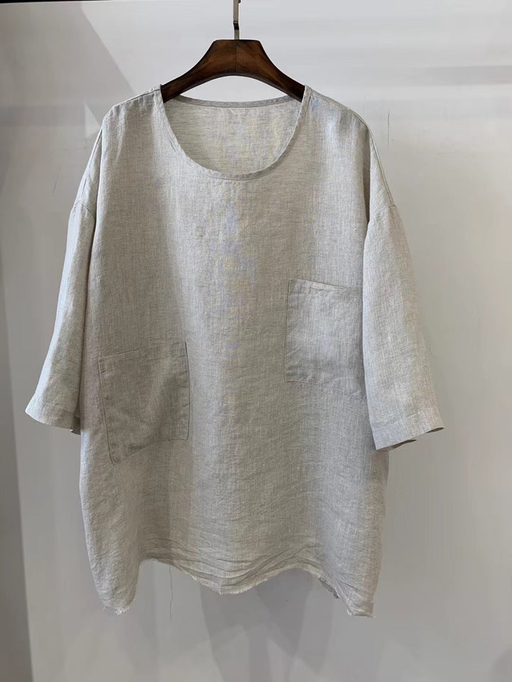 Dame Relaxed Fit Linned Tunika med påsatte lommer Stilla
