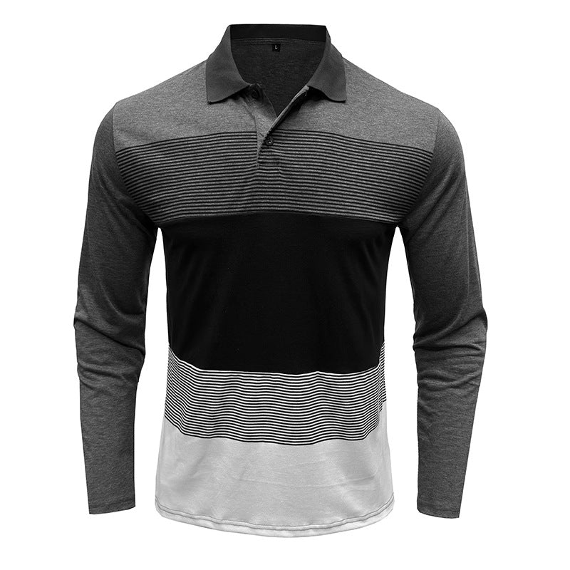 Herrer Langærmet Poloshirt med moderne stribemønster og komfortabel pasform Stilla