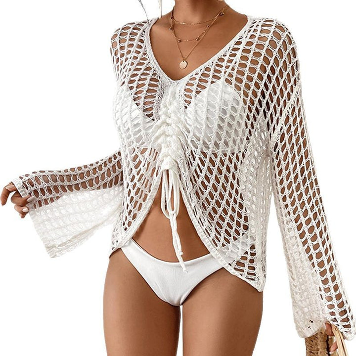 Dame Strandtop med stylish netdesign og snøringsdetaljer Stilla