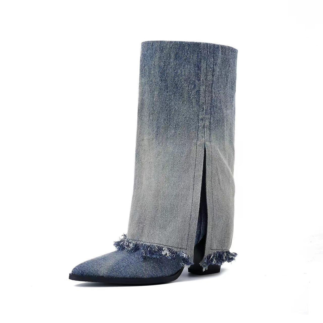Femme High-Cut Frynset Denim Støvler Stilla
