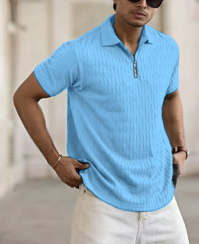 Herrer Kortærmet Poloshirt med struktureret design og lynlås Stilla