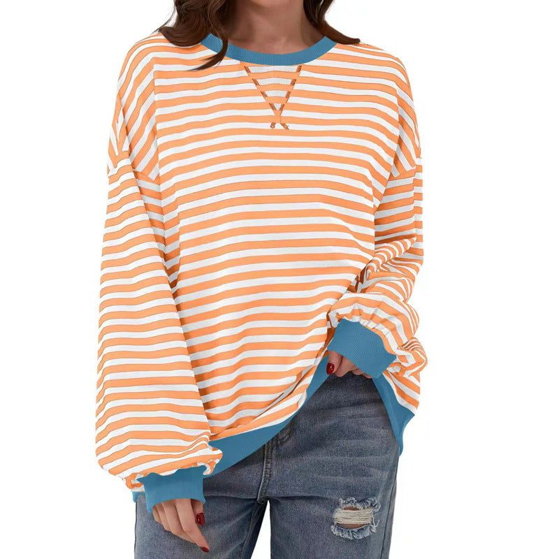 Femme Cozy Overdimensioneret Stripet Pullover Sweatshirt Stilla