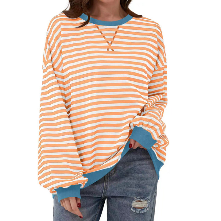 Femme Cozy Overdimensioneret Stripet Pullover Sweatshirt Stilla