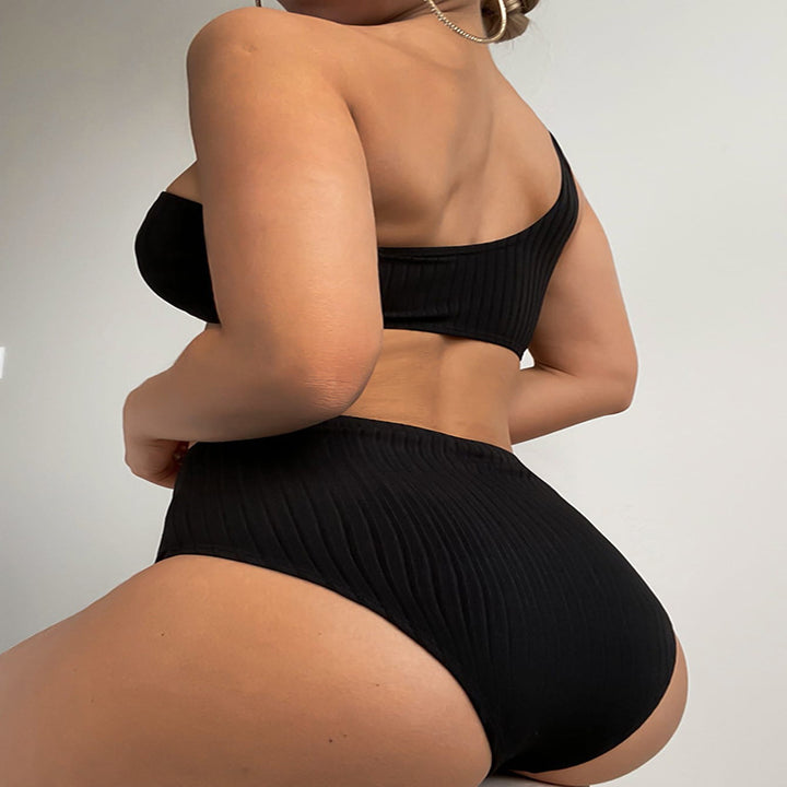 Dame Ribben-En-Skulder Høj Taljeret Bikini Sæt Stilla