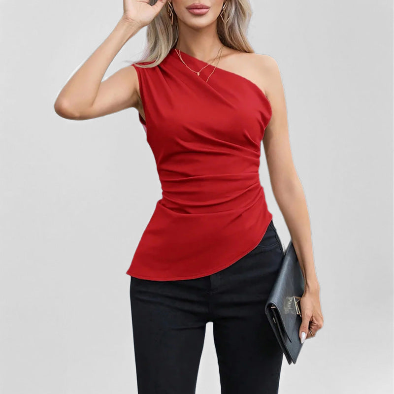 Damer Elegant One-Shoulder Top med Volanger og Asymmetrisk Snit Stilla