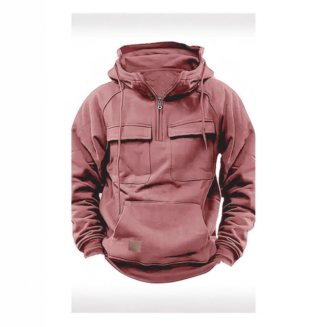Herrer funktionel hættepullover med lommer og kvart lynlås Stiila