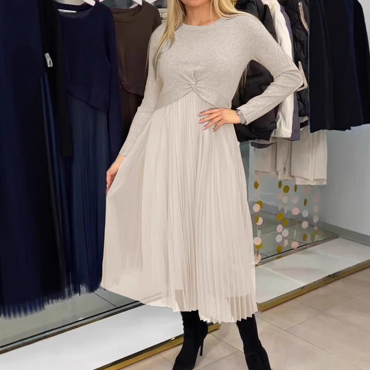 Dame Plisseret Midikjole med elegant Knotedesign Stilla