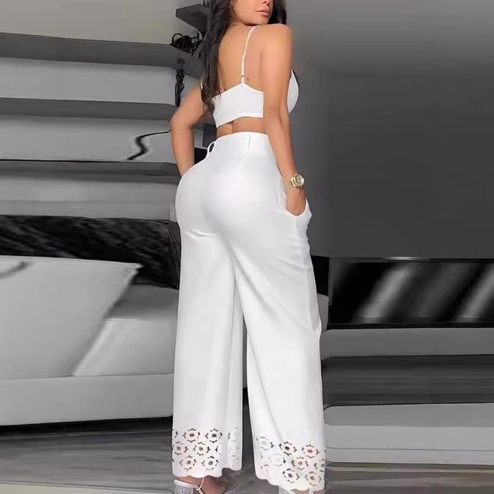 Dame To-delt Sæt med tidløst Crop-Top og elegant Højtaljebukser Stilla