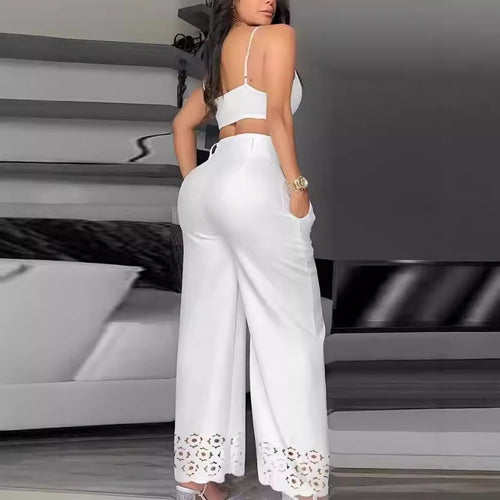 Dame Trendy To-dels Outfit med Top og brede Bukser Skovae