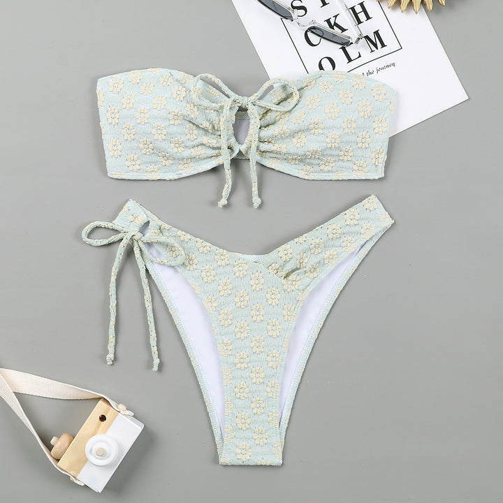 Dame Floral Print Bandeau To-delt Bikini Sæt Stilla