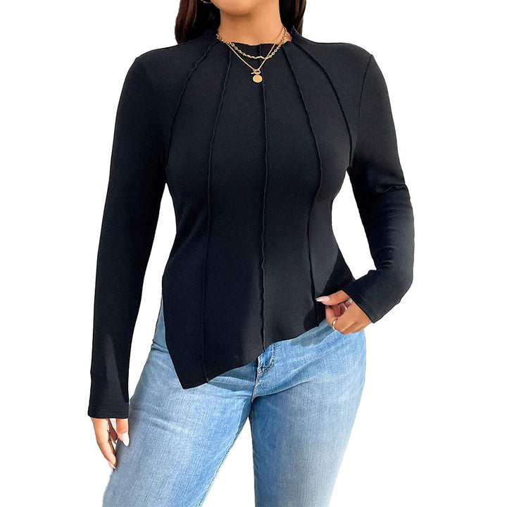 Dame elegant langærmet top med asymmetrisk søm og fine syninger Stilla