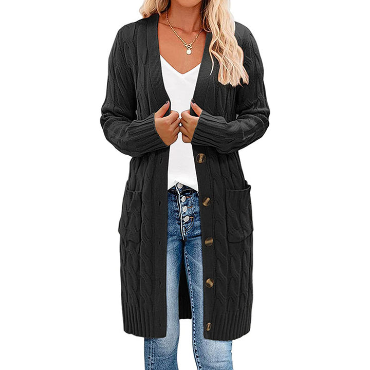 Kvindernes chunky strikket cardigan med lomme og knaplukning Stilla