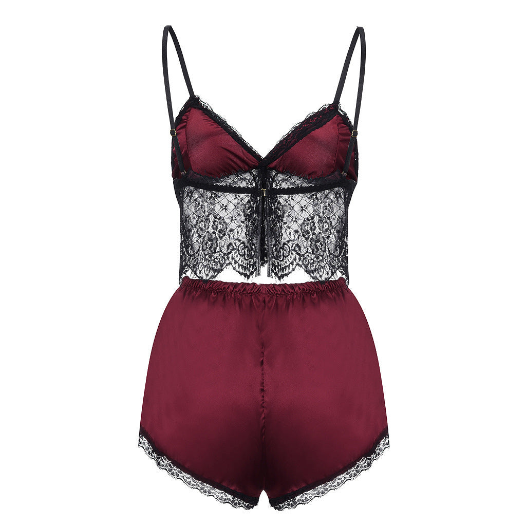 Dame Luxe Satin Spids BH og Shorts Sæt Stilla