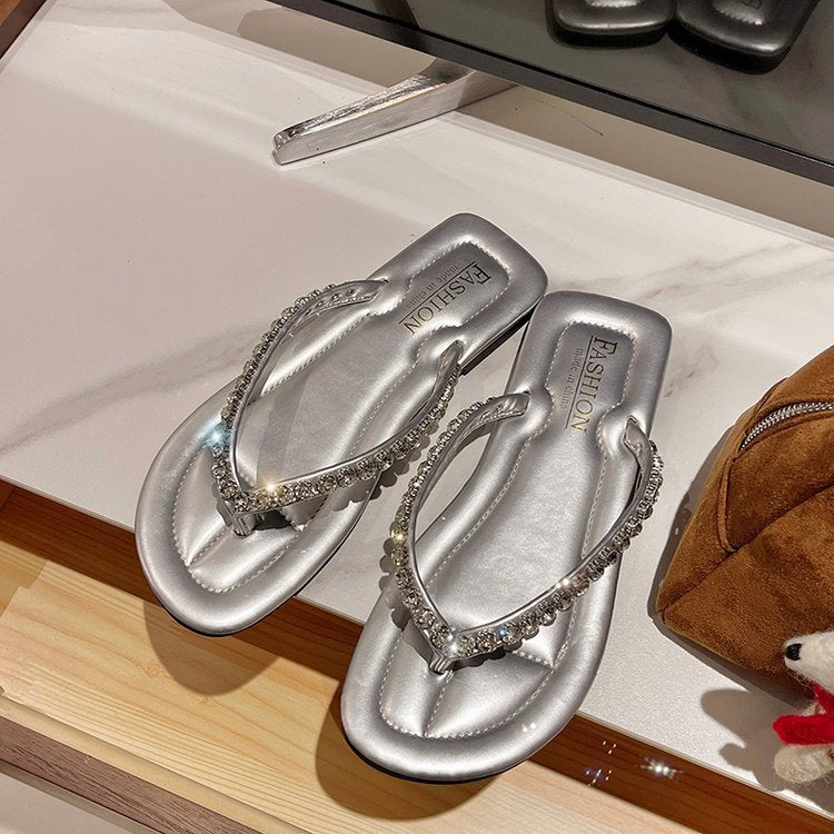 Dame Flip-Flops med ekstravagante glimmerremme og komfortabel sål Stilla