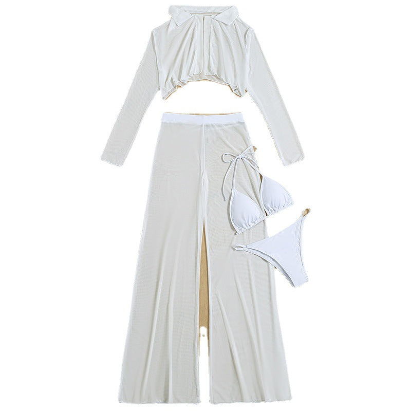 Dame Elegant Strand-outfit med gennemsigtigt top og vide bukser Stilla