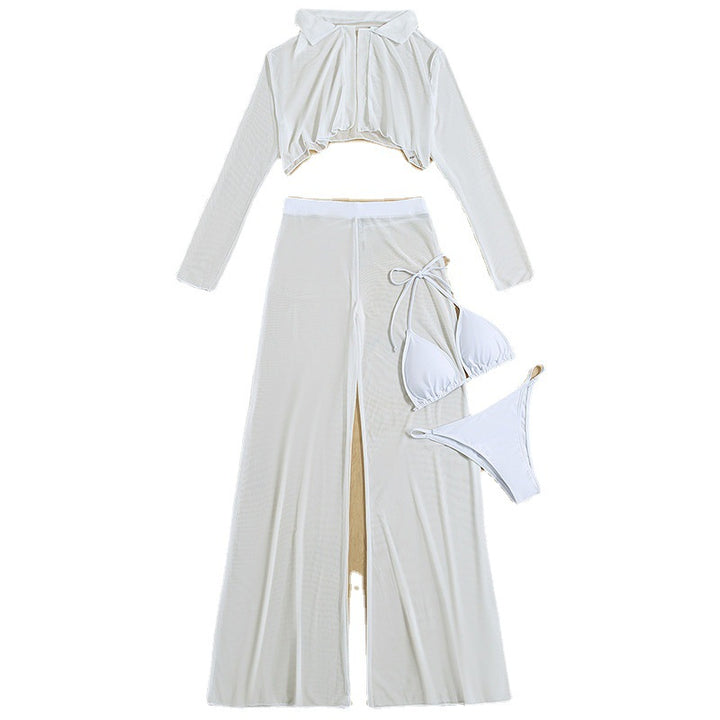 Dame Elegant Strand-outfit med gennemsigtigt top og vide bukser Stilla