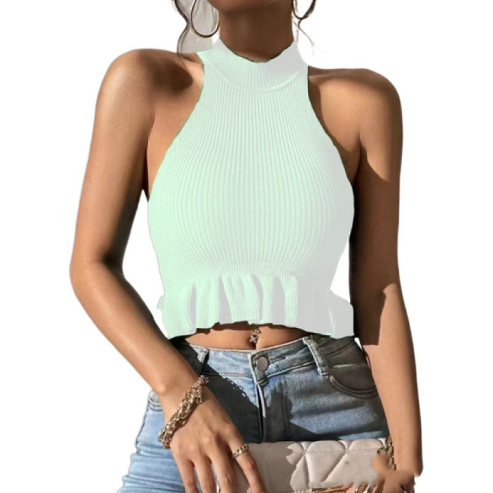 Kvindernes ribbet crop top med flæse detalje Stilla