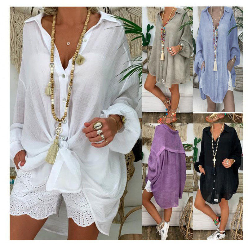 Dame let kaftan-skjorte med lange ærmer og skjult knaplukning Stilla