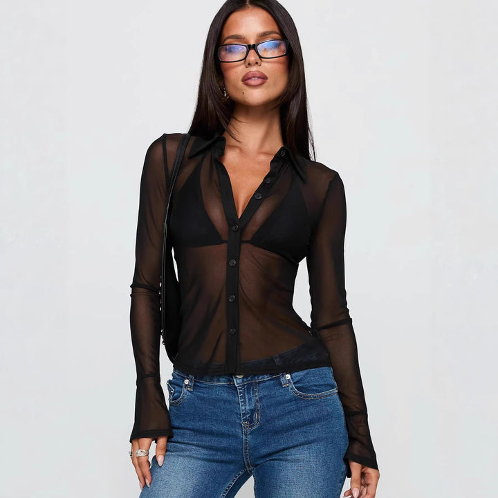 Dame Transparent Bluse med sexet design og fine knapdetaljer Skovae