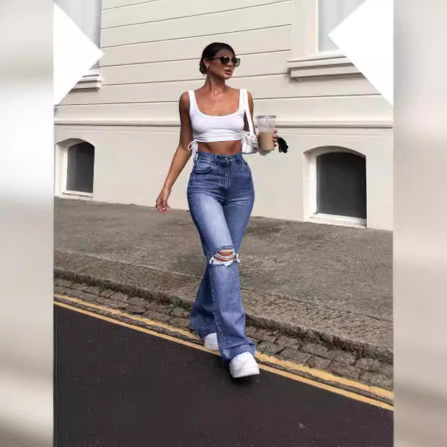 Dame Flared Jeans med modische Ripped-detaljer og høj talje Stilla
