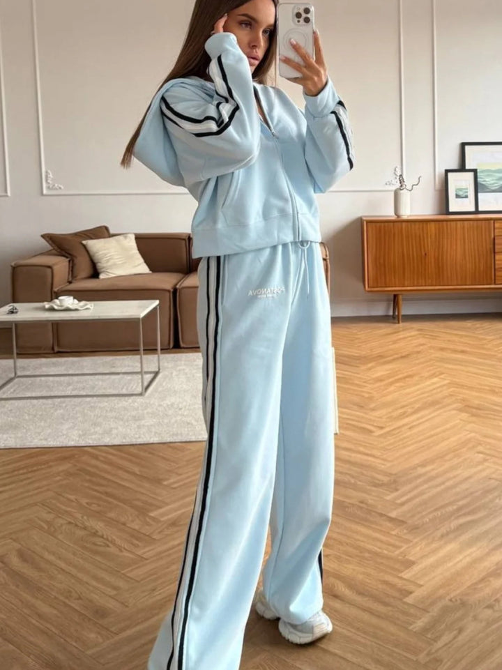 Kvinders sporty fritids sæt med casual zip hoodie og komfortable joggingbukser Stilla