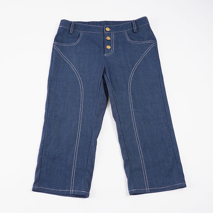 Damer komfortable caprijeans med dekorative knapper Skovae
