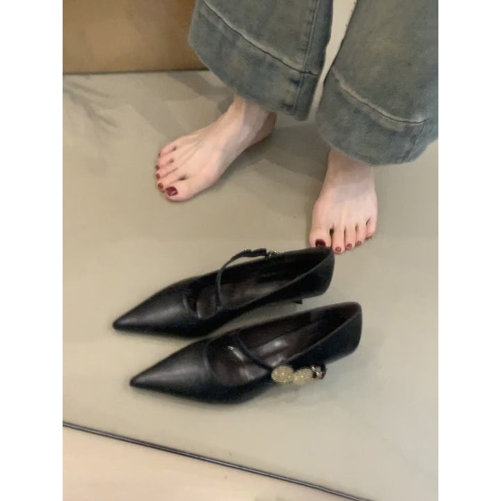 Kvinder Elegante Spidse Tå Ballerinas med Dekorativt Dobbelt Spænde Stilla