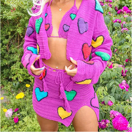 Dame Trendy Hækle Sæt med blomsterdesign Skovae