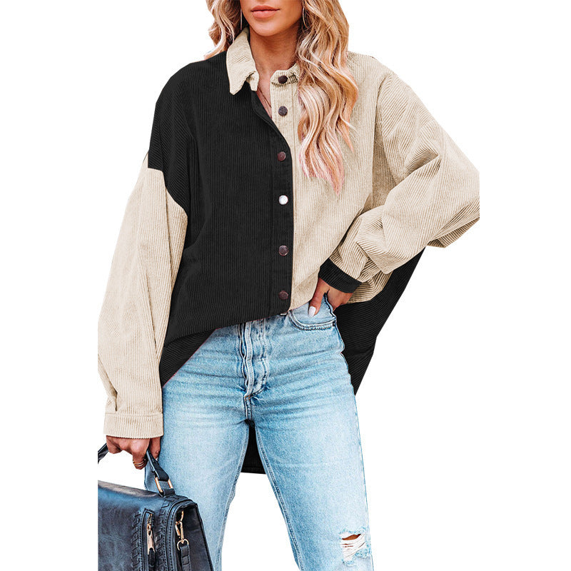 Dame Corduroy Skjortejakke med oversized snit og kontrasterende farver Stilla